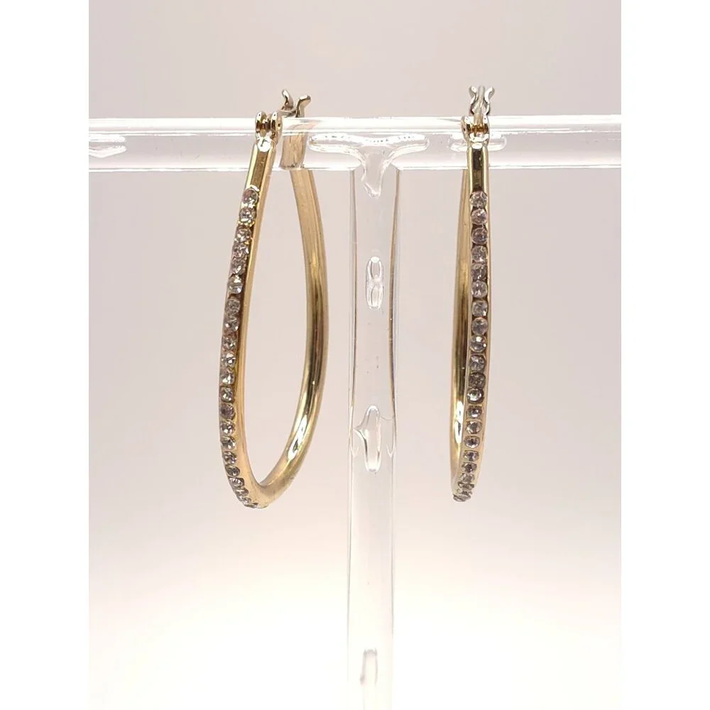 Chill Gold Tone Rhinestone Hoop Earrings Oval Shaped: Glow for the Win - Picture 4 of 6